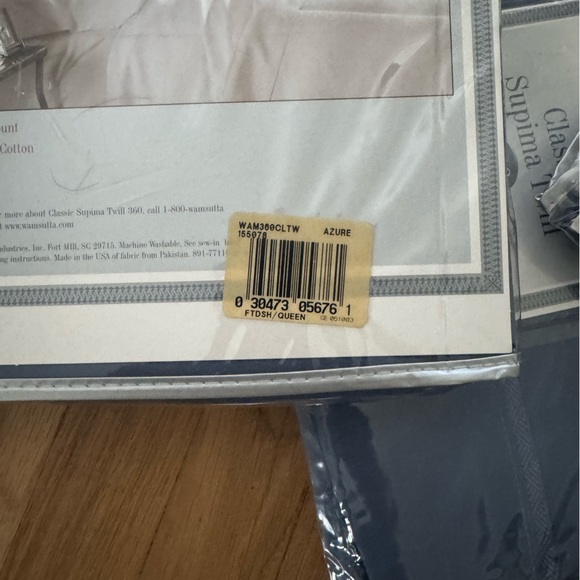 Wamsutta Classic Supima Twill Queen Bedding Set in Azure 360 Thread Count NWT - Picture 6 of 7